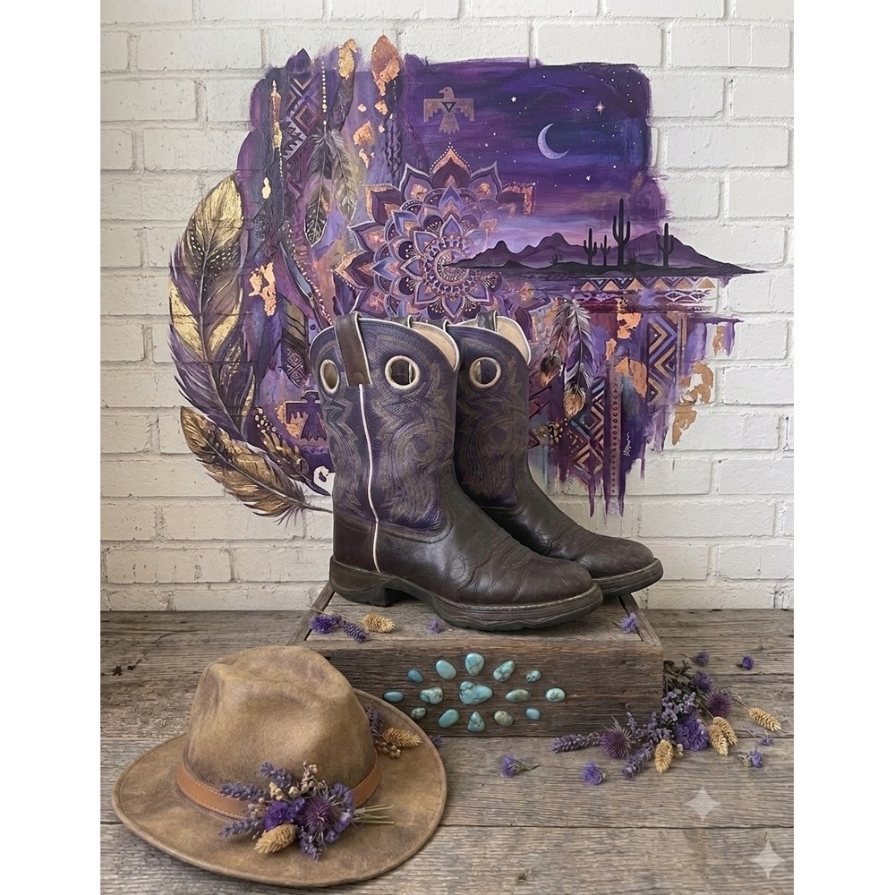 Durango Twilight n Lace 💜Western Boots Purple Boho Coastal Cowgirl festival 9.5